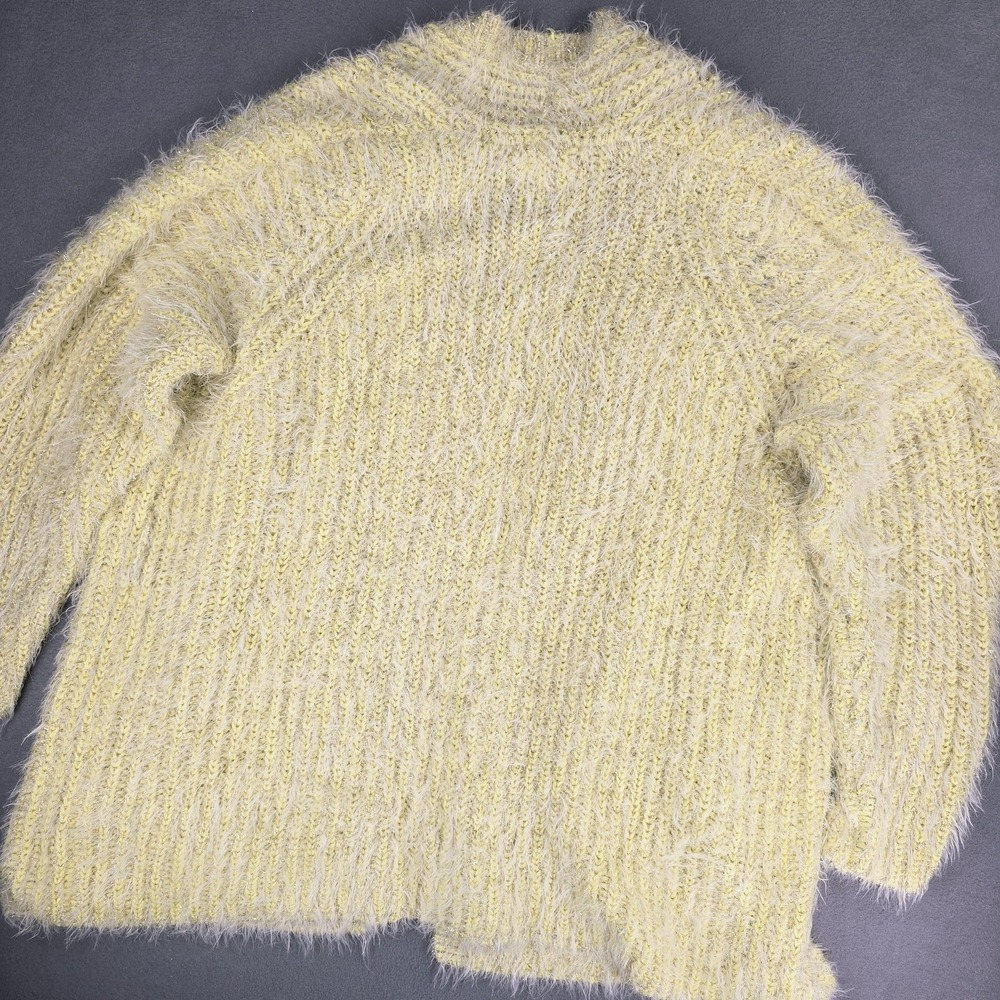 Anthropologie Cardigan Sweater Womens 3X Yellow Open Front Eyelash Metallic - Picture 10 of 11